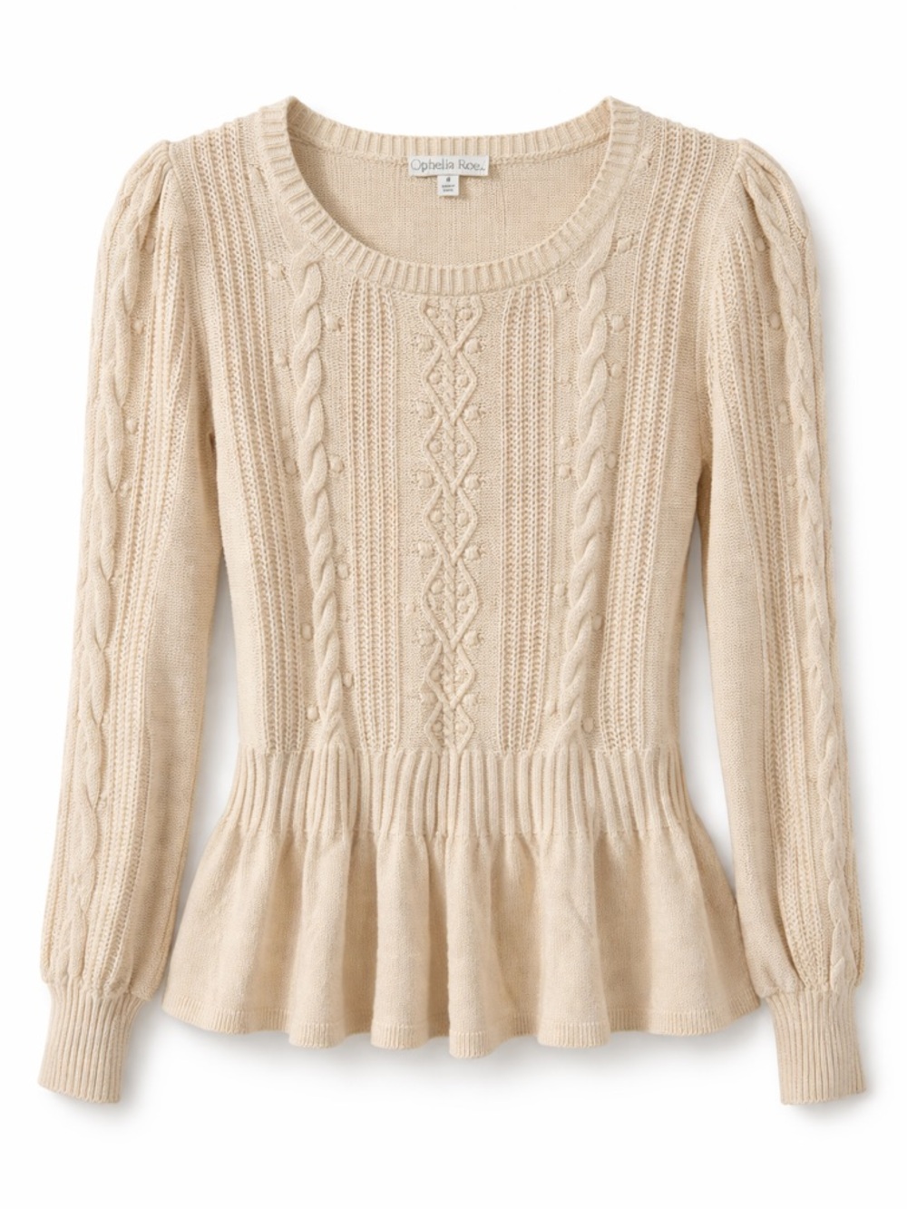 Ophelia Rose Cream Cable Peplum Sweater - Women